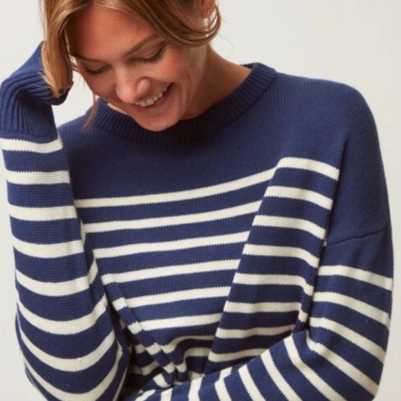 Minnow Sweaters - Minnow - women's navy and cream stripe knit sweater